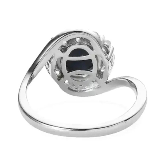 Blue Star Sapphire & White Zircon Halo Ring - Picture 7 of 7